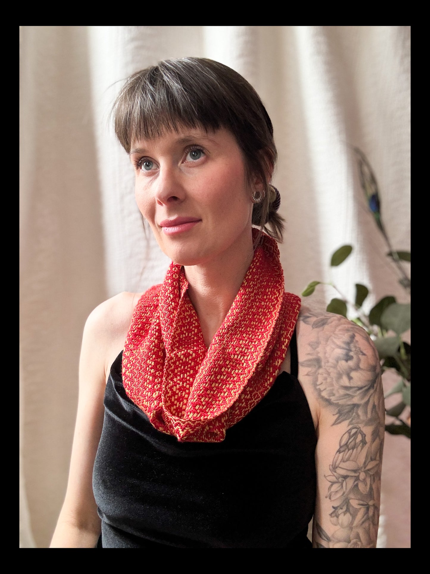 Gold/Red Handwoven Cowl