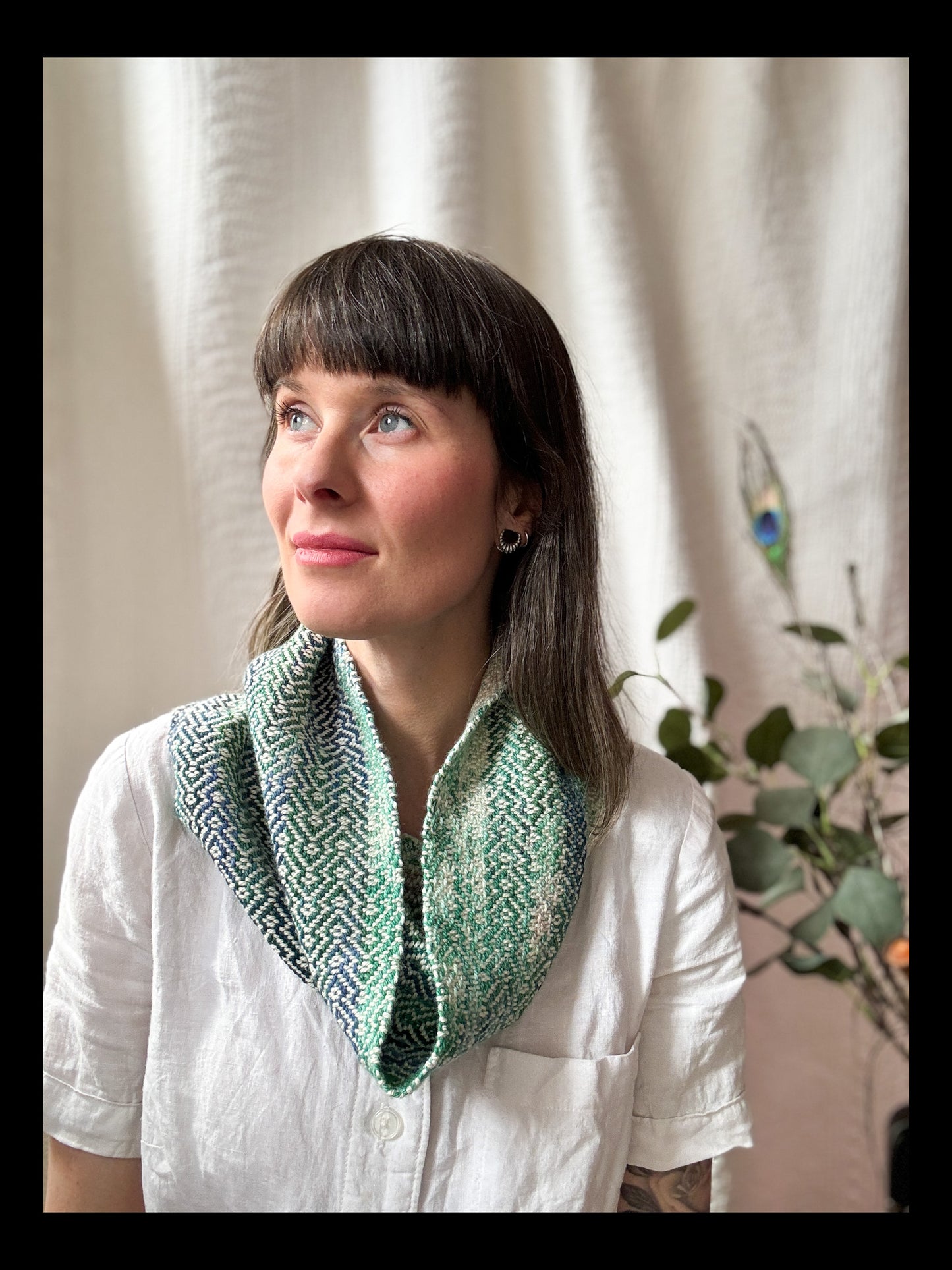 Cream and Peacock Cowl