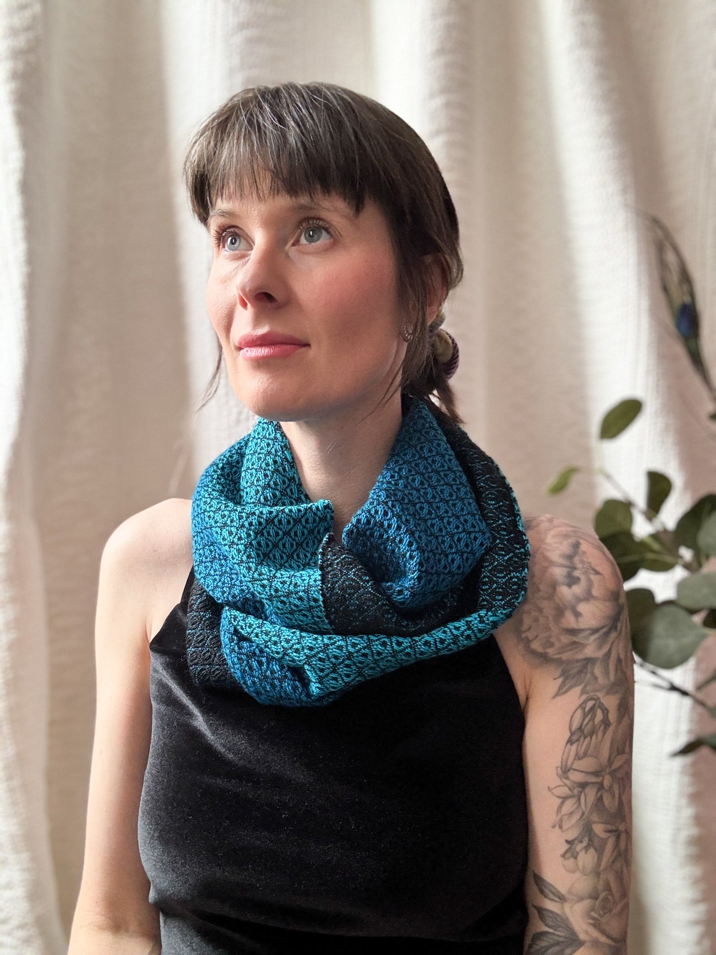 Blue Handwoven Cowl (double wrap)