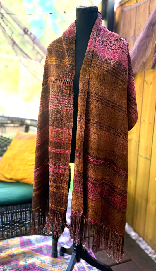 Silk scarf: pinks and brown