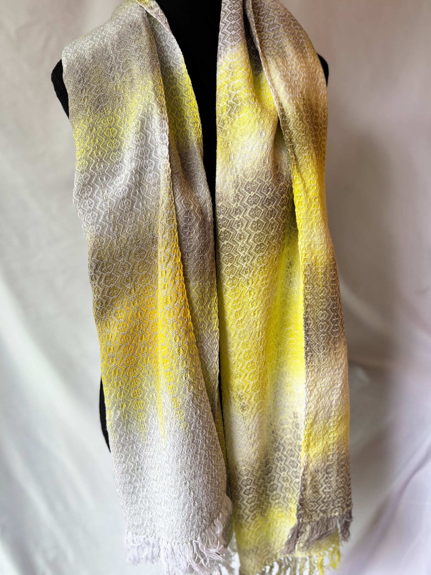 Yellow/grey hand-dyed blanket scarf - cotton