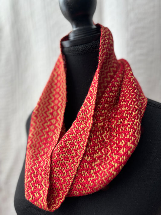 Gold/Red Handwoven Cowl