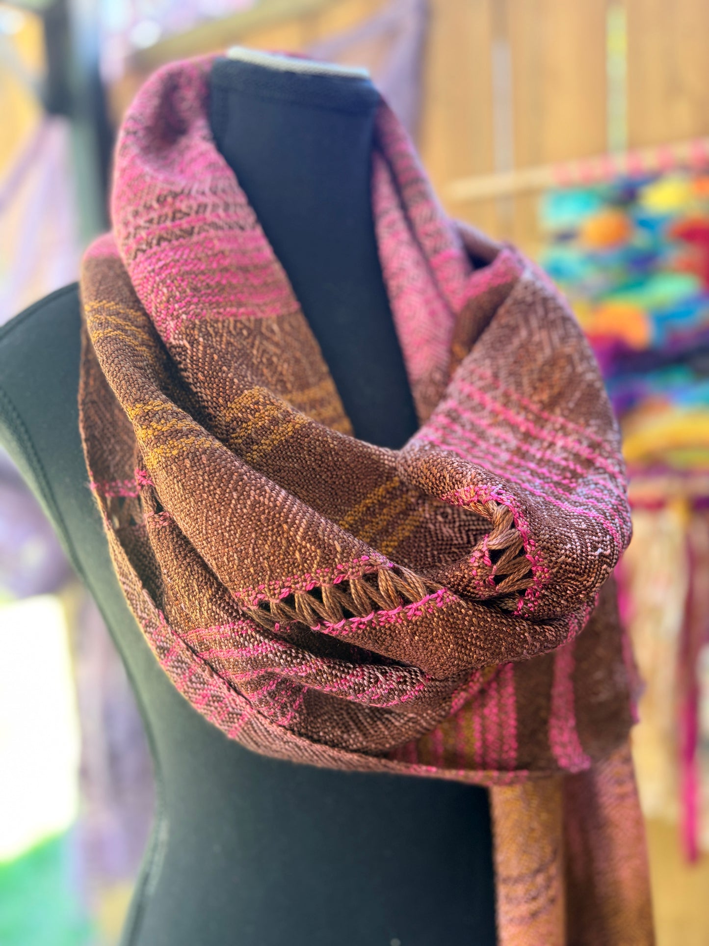 Silk scarf: pinks and brown