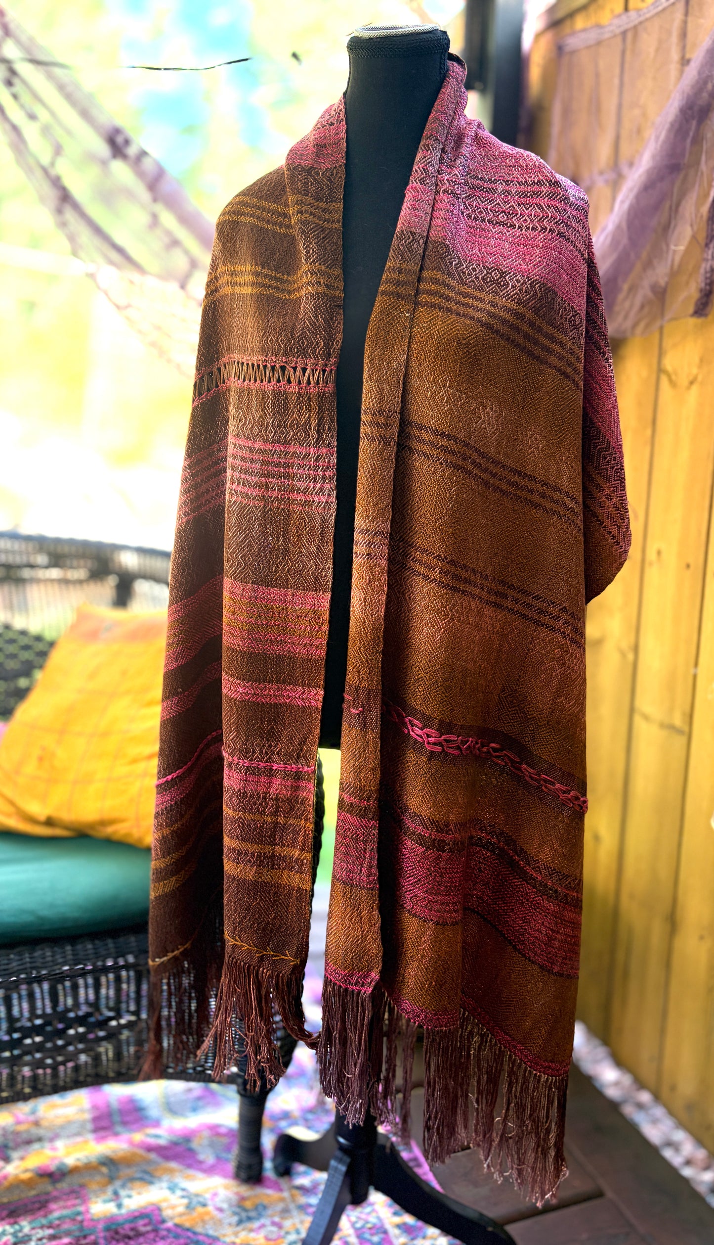 Silk scarf: pinks and brown