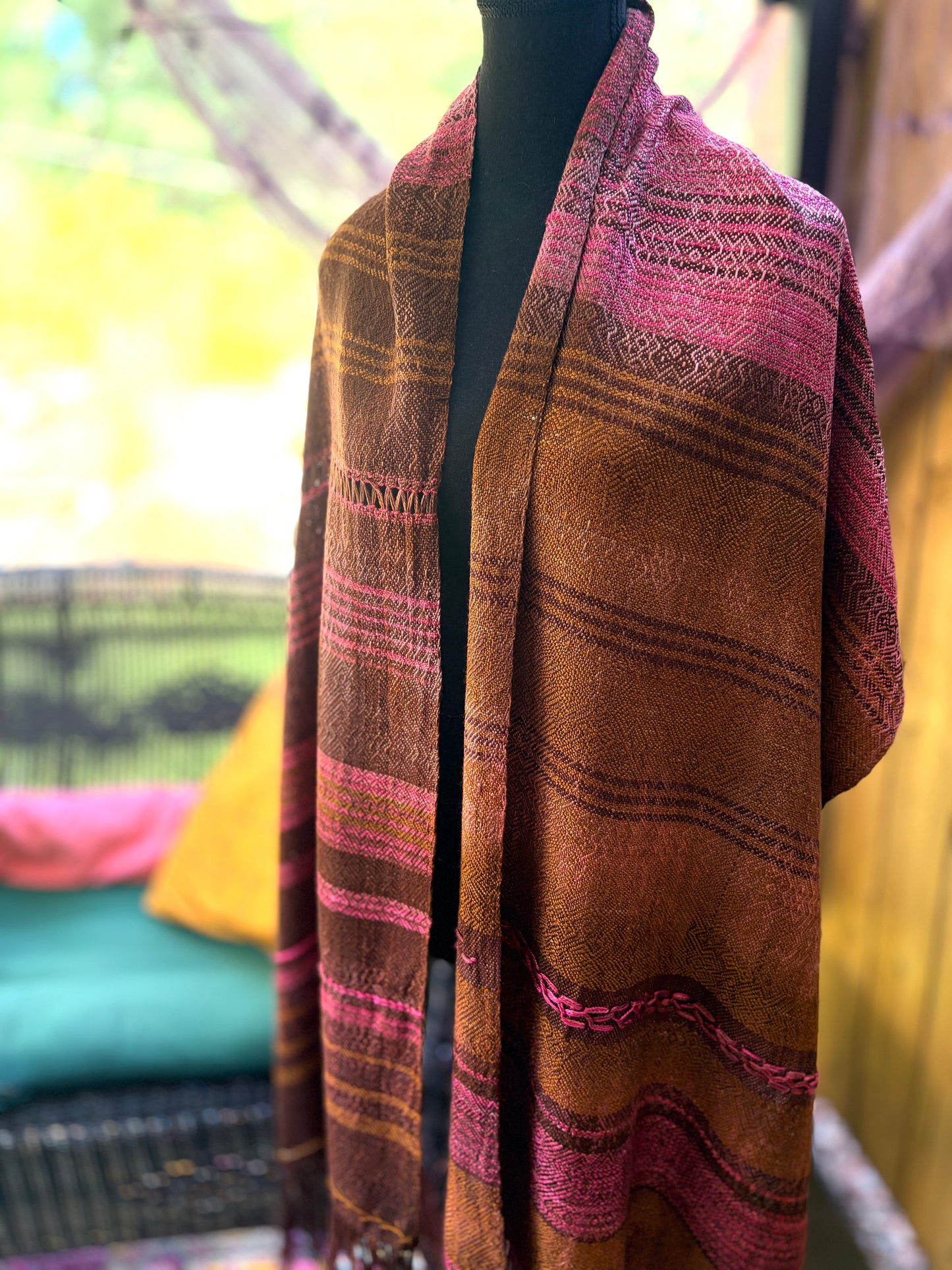 Silk scarf: pinks and brown