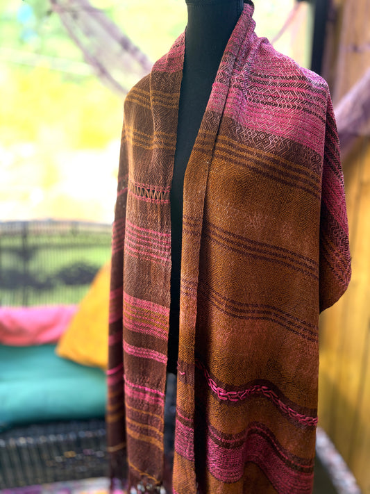 Silk scarf: pinks and brown